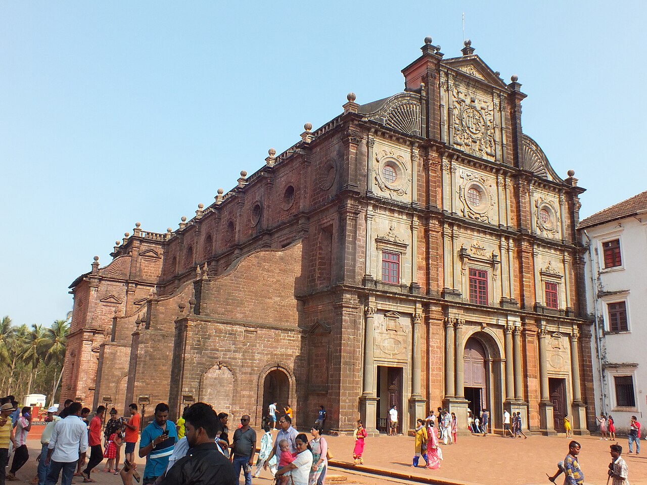 Facade and entrance of the Basilica of Bom Jesus in Old Goa