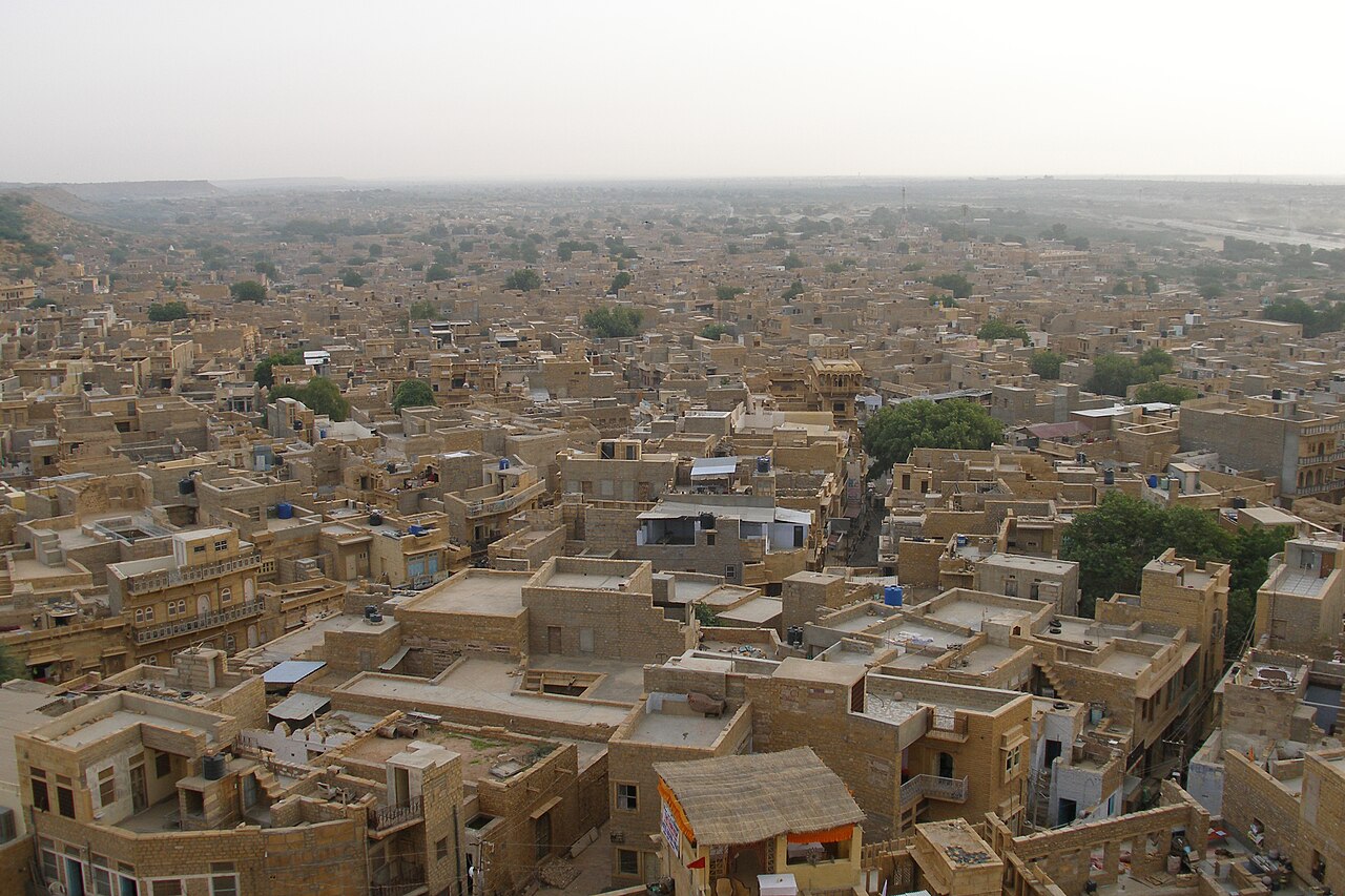 Sandstone buildings of Jaisalmer viewed from the fort